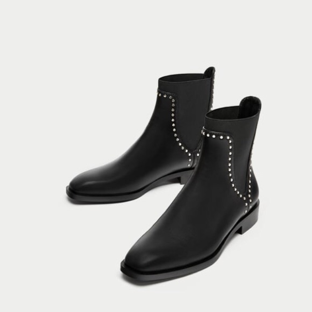 Zara Trafaluc Black Leather Studded Boots